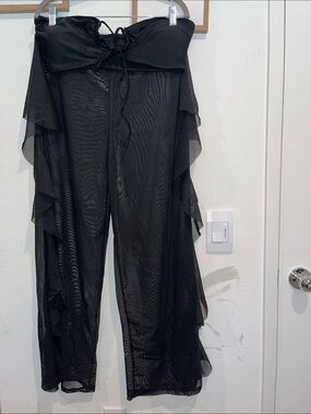 Women's Black Sheer Ruffle Beach Pants
